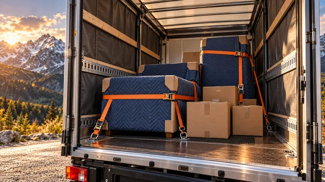 Illustration: wrapped furniture and boxes in the cargo body